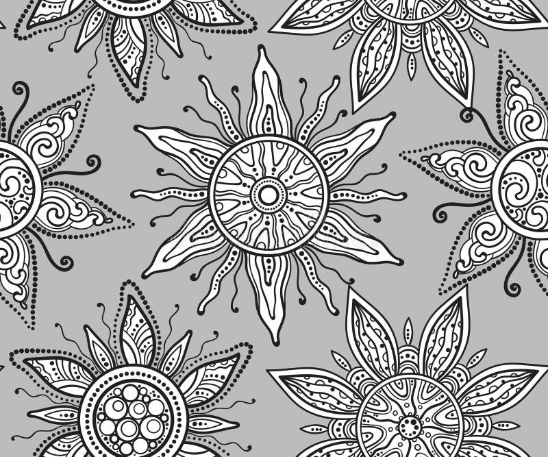 Seamless pattern with beautiful ornate suns in graphic style. Seamless pattern with beautiful ornate suns in graphic style