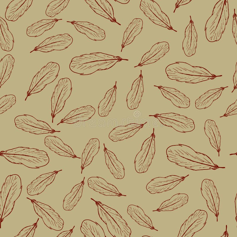 Nahtloses Muster mit sich hin- und herbewegenden Vogelfedern auf beige Hintergrund lizenzfreie abbildung Nahtloses Muster mit sich hin- und herbewegenden Vogelfedern auf beige Hintergrund lizenzfreie abbildung