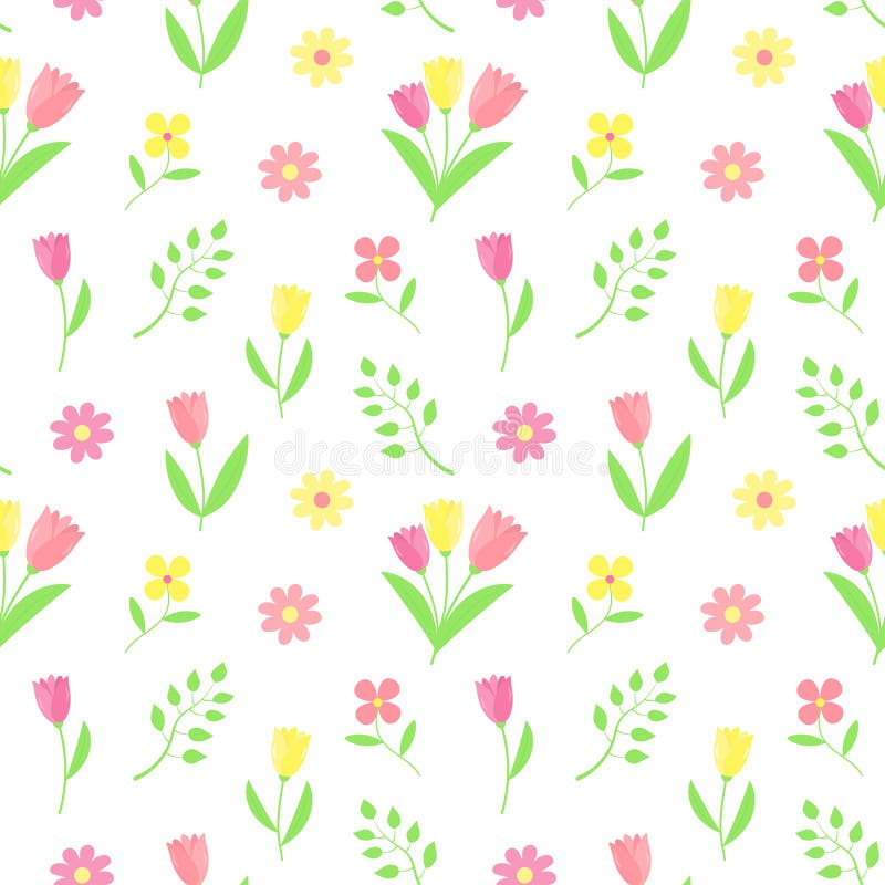 Nahtloses Muster mit Tulpen-Zweigen und Blumen
