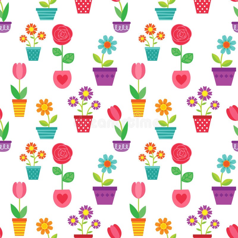Nahtloses Muster von Blumen in den Töpfen lizenzfreie abbildung Nahtloses Muster von Blumen in den Töpfen lizenzfreie abbildung
