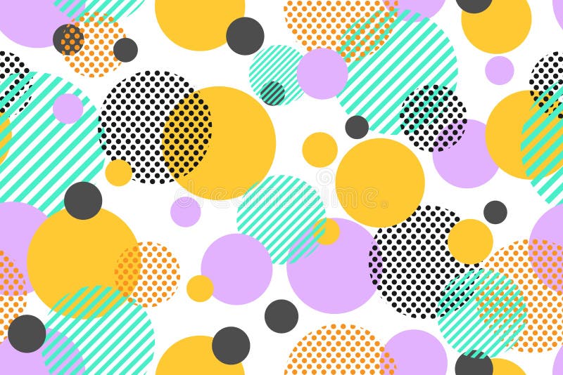 Nahtloses Muster von bunten Punkten und geometrischem von Kreis modern auf weißem Hintergrund lizenzfreie abbildung Nahtloses Muster von bunten Punkten und geometrischem von Kreis modern auf weißem Hintergrund lizenzfreie abbildung