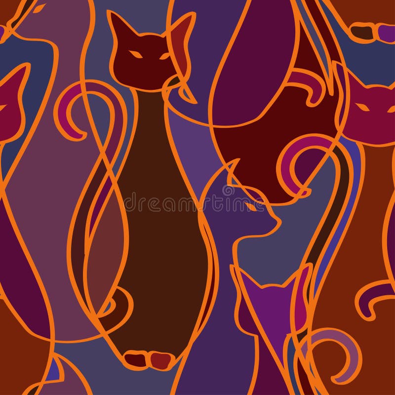 Seamless pattern of tribal elegance African cats. Seamless pattern of tribal elegance African cats