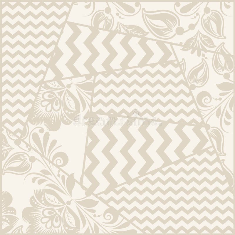 Vector vintage seamless rustic patchwork geometric pattern with grange yellow flowers and chevron. Vector vintage seamless rustic patchwork geometric pattern with grange yellow flowers and chevron