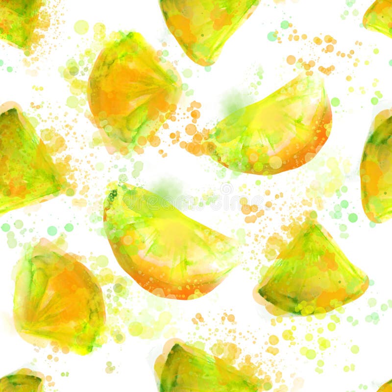Nahtloses Zitrusfruchtmuster mit spritzt und fällt von stock abbildung Nahtloses Zitrusfruchtmuster mit spritzt und fällt von stock abbildung
