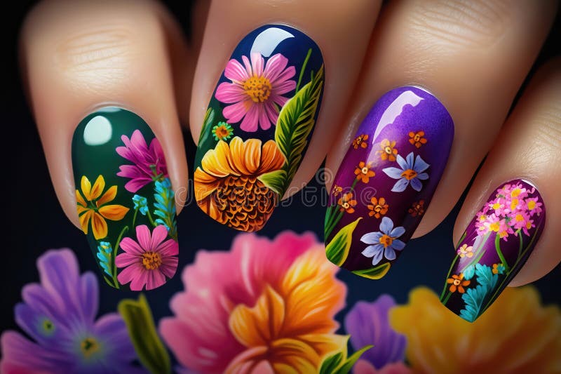 Nail design . Manicure nail paint . beautiful female hand with colorful nail  art design manicure Stock Photo by ©elena1110 112162690