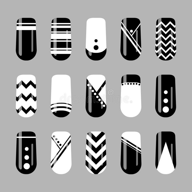 Nail Art Design. Vector Set of Black and White Geometric Nails Stock ...