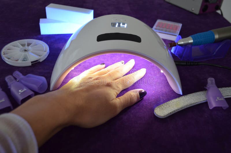 Nail Gel Salon. UV Lamp with Timer Stock Photo Image of background, hand 85564600