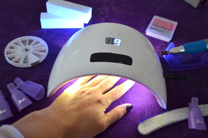 Nail Gel Salon. UV Lamp with Timer Stock Image Image of buff, female