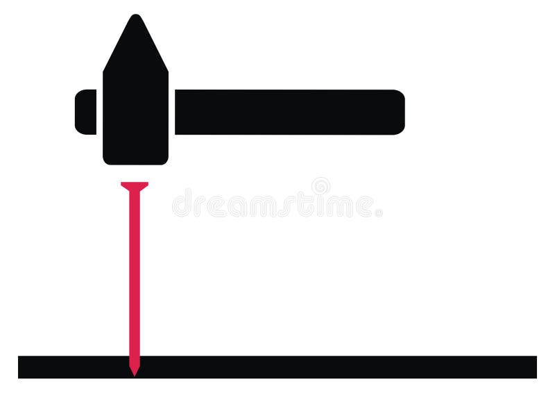 Nail and hammer, black silhouette vector illustration