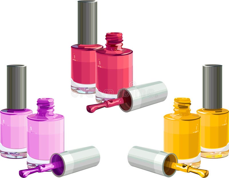 Bottles of nail polish, isolated on white background. Vector