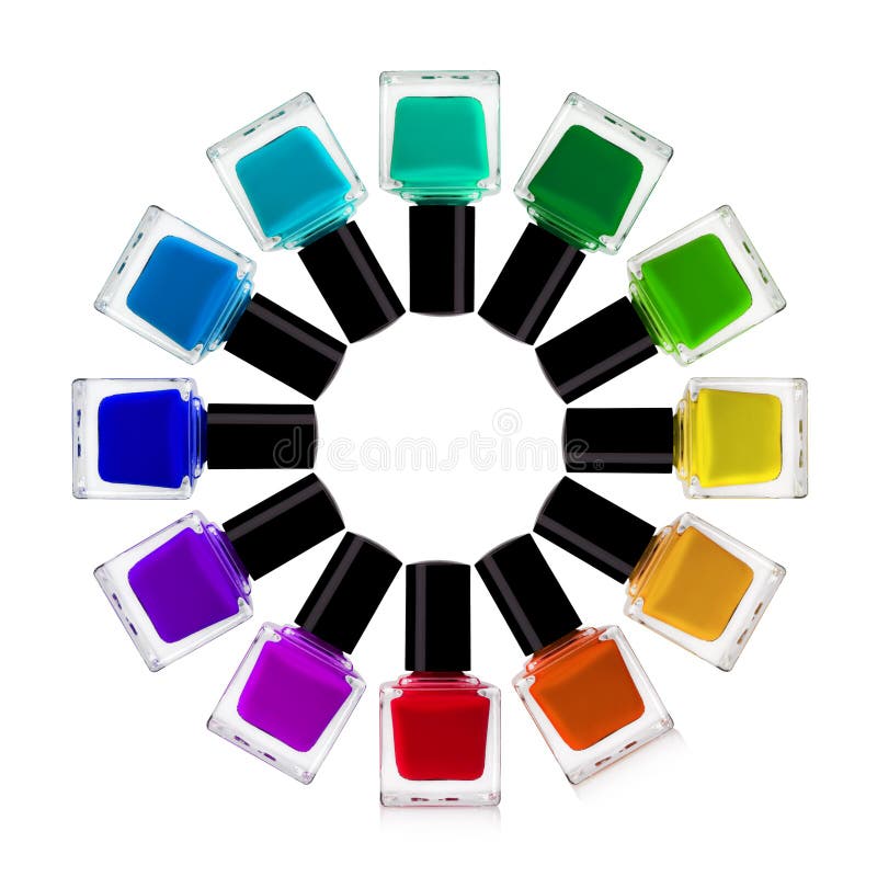 Coloured Nail Polish Bottles Stacked Circle Stock Image Image of