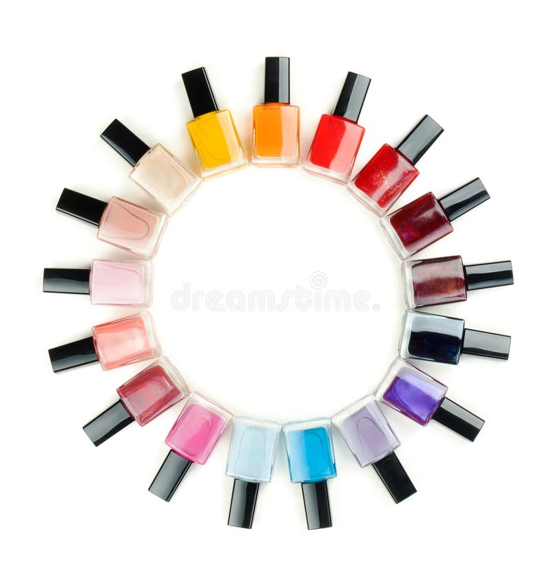 Coloured Nail Polish Bottles Stacked Circle Stock Image Image of