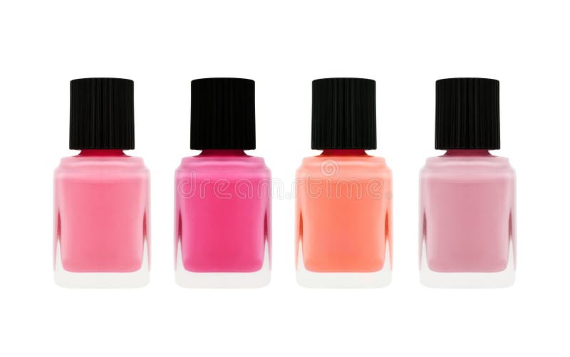 Nail Polish Bottle of Different Colors Isolated on White Backgr Stock