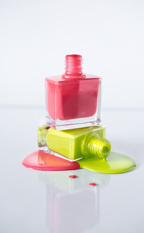 Nail Polish Bottles Stack on Light Background Stock Image Image of