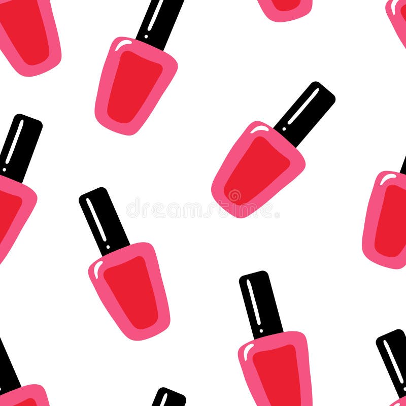 Nail polish hand drawn for beauty salon. Paint seamless pattern with sketchy nail polish jars. Cosmetic and manicure background.