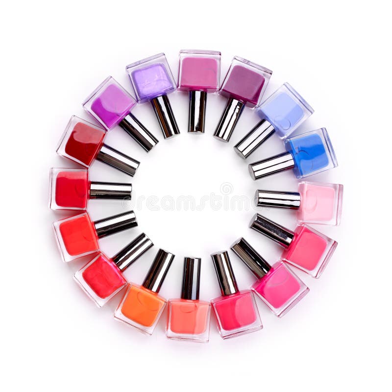 Nail Polish Colorful Bottles Circle Stock Image Image of green