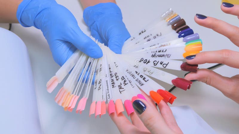 Nail Technician Shows the Color Palette of Nail Services in Beauty ...