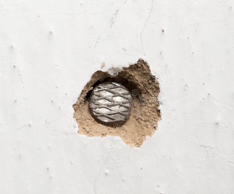 Nail in the Wall, Whitewashed Wall of Adobe House, Retro Style