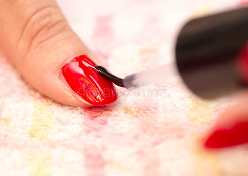 Nails Painted Red Nail Polish in a Beauty Salon Stock Image Image of