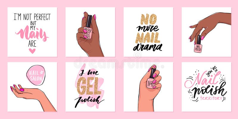 Nails and Manicure Set with Woman Hands, Handwritten Lettering, Phrases, Inspiration Quote for Nail Bar, Beauty Salon Stock Vector - Illustration of adult, people: 189683114 Nails and Manicure Set with Woman Hands, Handwritten Lettering, Phrases, Inspiration Quote for Nail Bar, Beauty Salon Stock Vector - Illustration of adult, people: 189683114