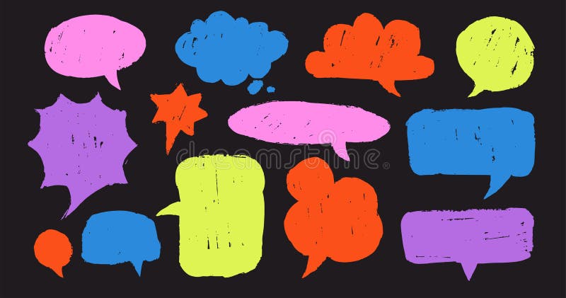 Bulele de vorbire groovy naive. stil schiță doodle pentru nori de chat 1970 mesaj de dialog psihedelic trippy y2k royalty free illustration