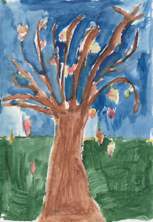 Najaar- of valboom Watercolor Children's Artwork