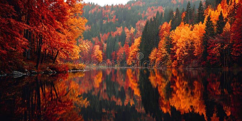 Najaardameer Vibrant Fall Foliage stock illustratie