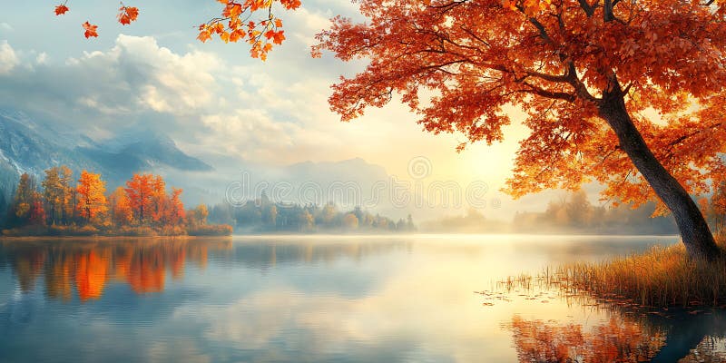 Najaardenmeer Stunning Fall Scenery with Vibrant Colors vector illustratie