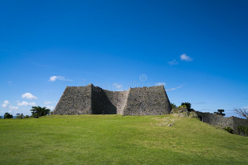 Okinawa, Japan - October 23, 2016: Nakagusuku Castle Ruins Scenery, The famous castle of tourist attraction in Ryukyu kingdom, Okinawa Japan. Okinawa, Japan - October 23, 2016: Nakagusuku Castle Ruins Scenery, The famous castle of tourist attraction in Ryukyu kingdom, Okinawa Japan.