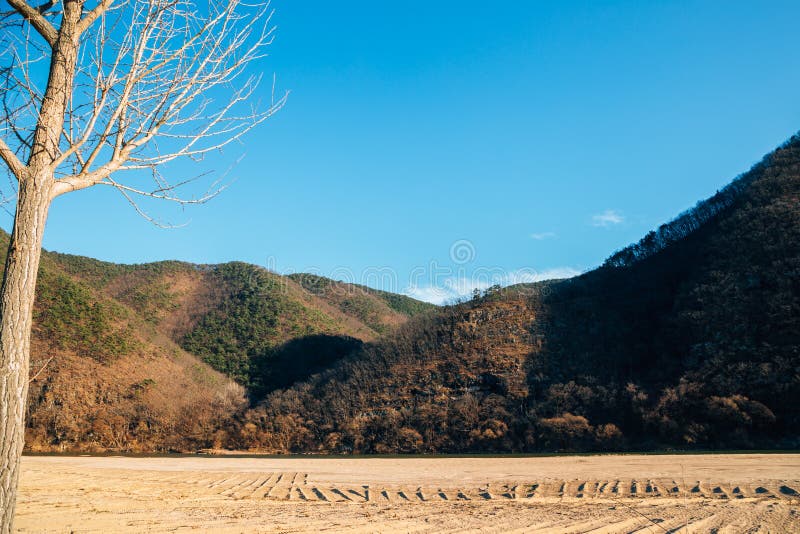 Nakdong River and mountain in Andong, Korea stock photos