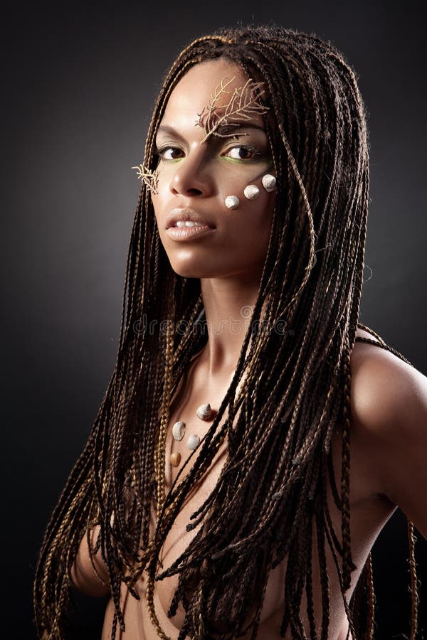 Naked African American Woman with Dreadlocks Stock Photo