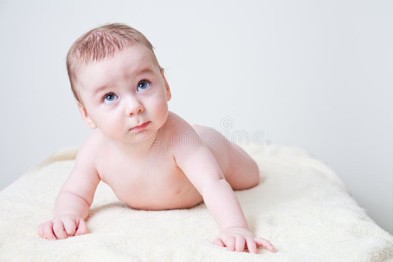 Baby Boy After Bath Laying on Tummy royalty free stock images