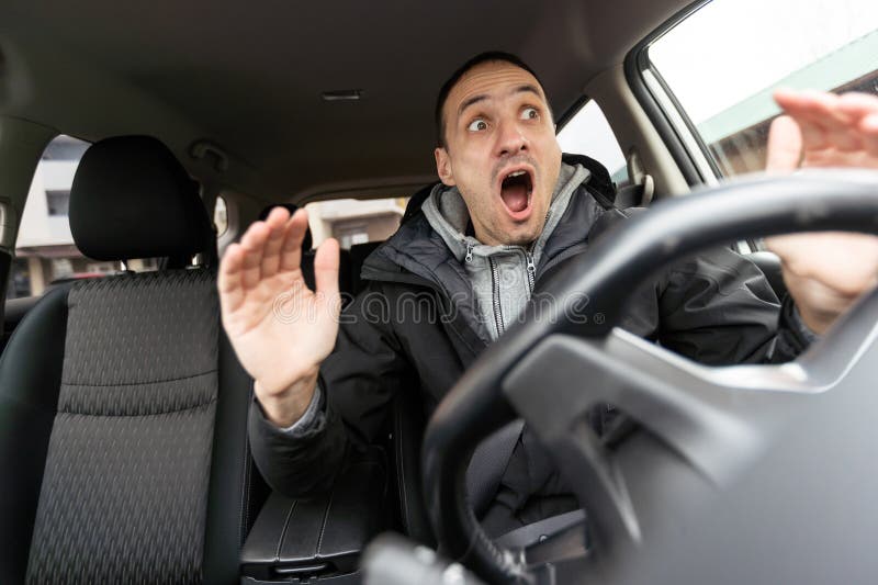 Naked Man in the Car is in a Traffic Jam. Stock Photo - Image of modern