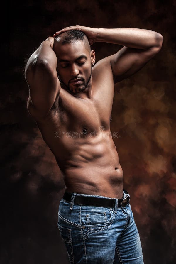 Naked Man with Perfect Body Posing in Jeans Stock Photo - Image of