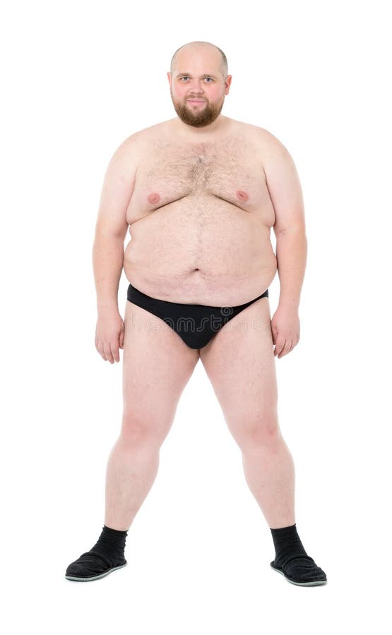 Naked Overweight Man with Big Belly front view royalty free stock images.