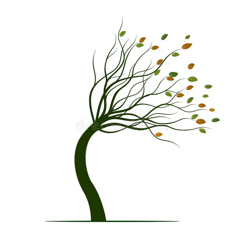 Tree on wind on white background. Vector Illustration