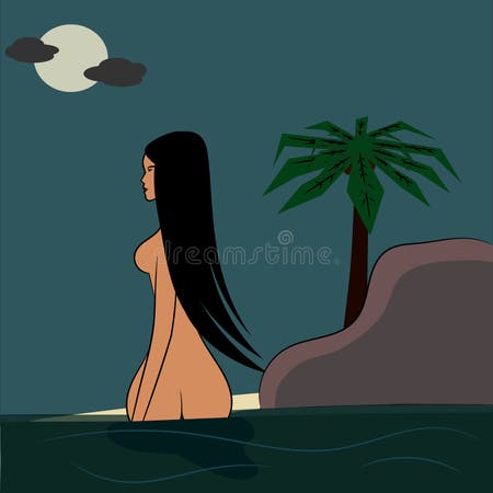 Naked under the moonlight stock illustration. Illustration of rock