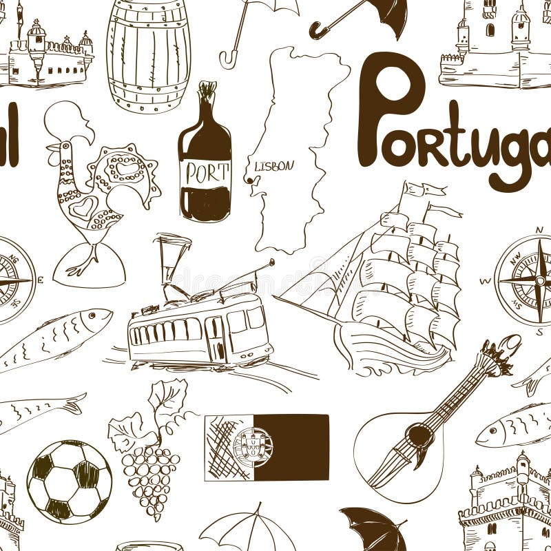 Nakreślenia Portugalia bezszwowy wzór royalty ilustracja Nakreślenia Portugalia bezszwowy wzór royalty ilustracja