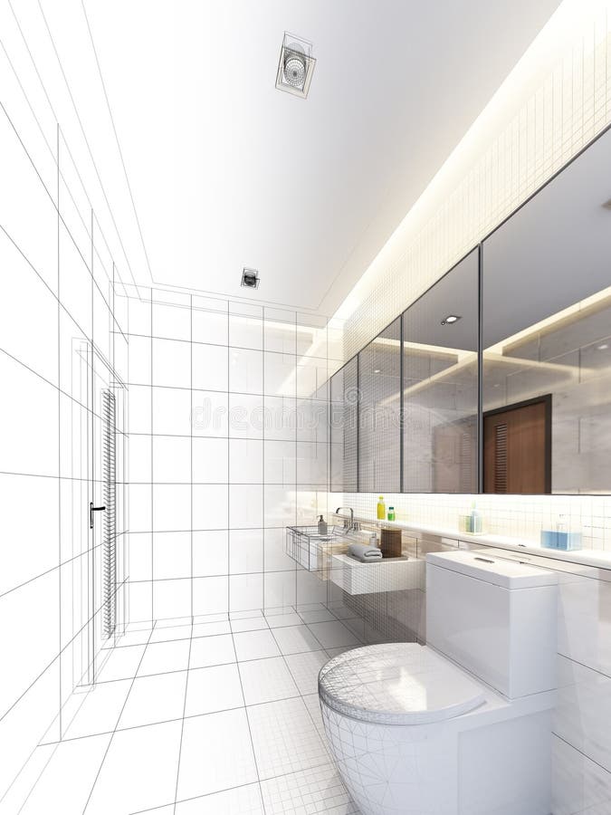 Sketch design of interior bathroom ,3d render. Sketch design of interior bathroom ,3d render
