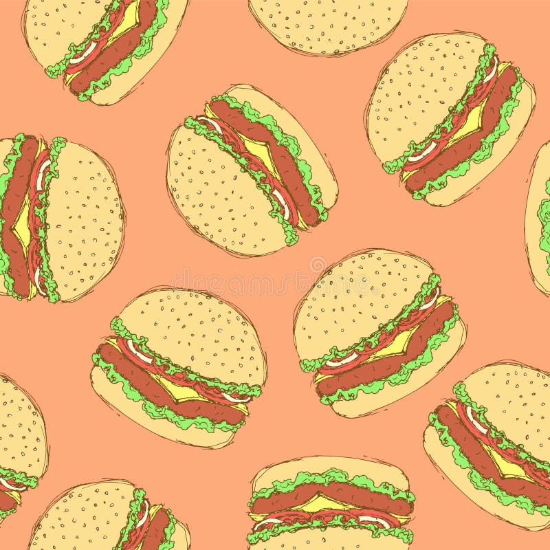 Nakreślenie smakowity hamburger w rocznika stylu ilustracja wektor