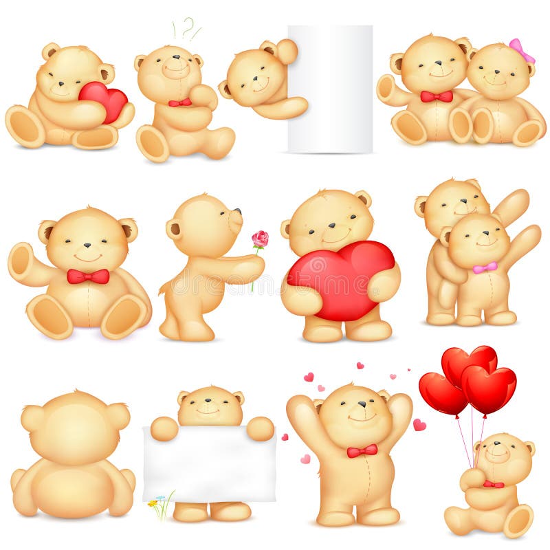 Illustration of teddy bear in different pose for love background. Illustration of teddy bear in different pose for love background