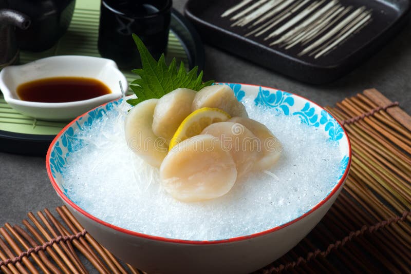 Nama hotate fresh scallop shashimi sushi stock photos Nama hotate fresh scallop shashimi sushi stock photos