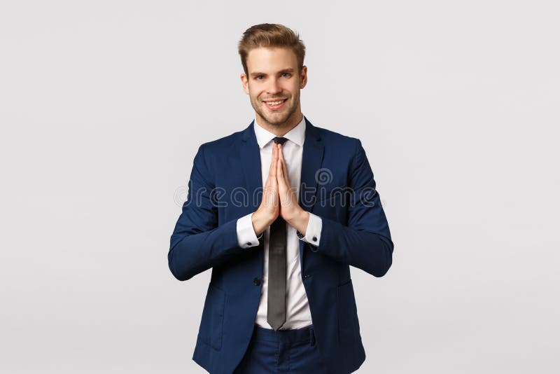 Namaste. Handsome Young Caucasian Businessman Greeting Asian Business ...