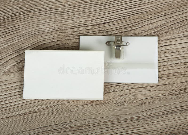 Name Tag Or Identification Holder With Metal Clip On Wooden Surf Stock