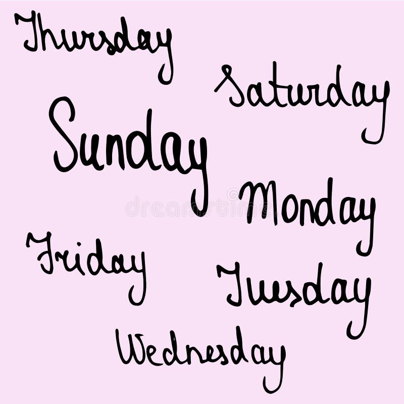 Days of the week. Set of stylized words. Sunday, Monday, Tuesday, Wednesday,  Thursday, Friday, Saturday lettering. Vector illustration Stock Vector  Image & Art - Alamy