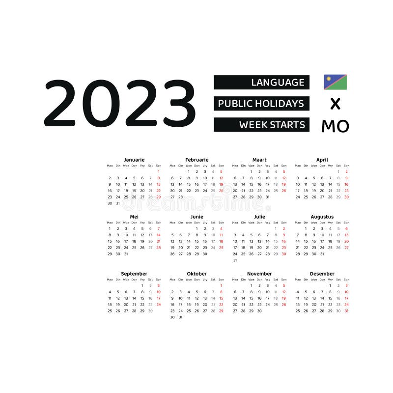 Namibia Calendar 2023 Week Starts From Monday Vector vrogue.co