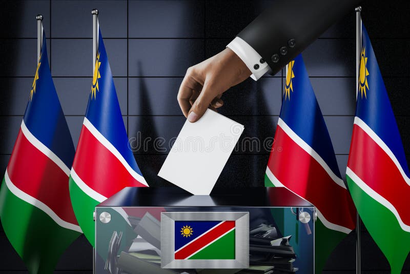 Namibia Flags, Hand Dropping Ballot Card into a Box Voting, Election