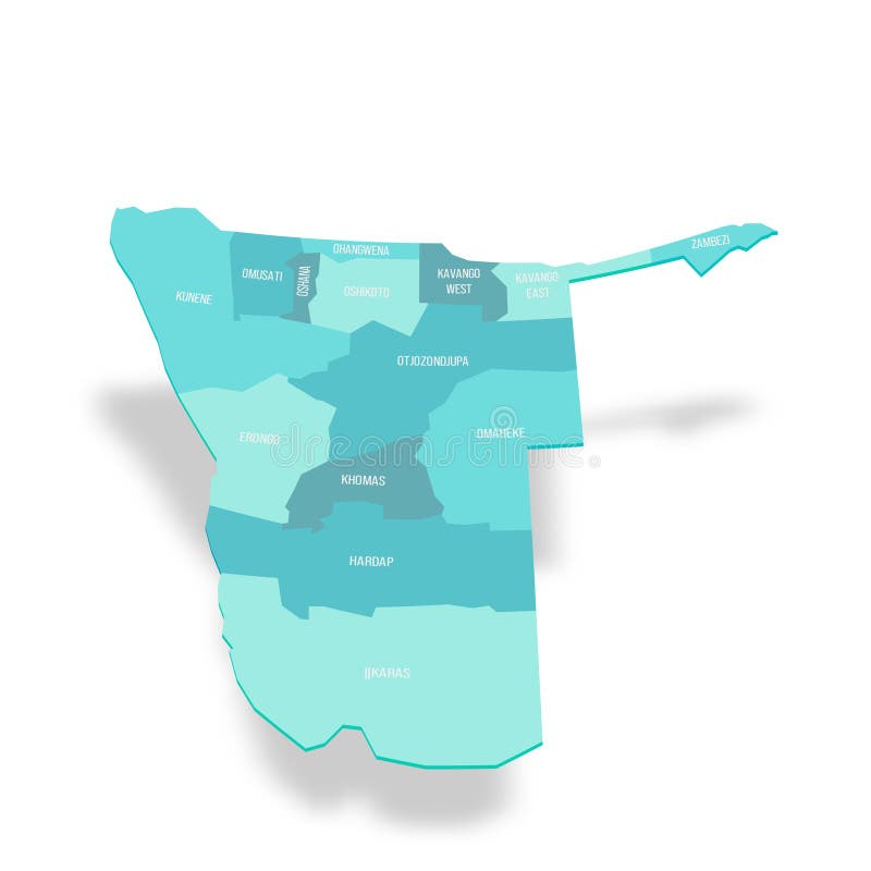 Namibia political map of administrative divisions stock illustration
