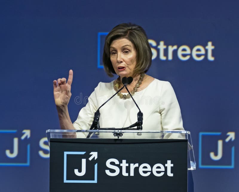 Nancy Pelosi, from California,  Speaker of the House of Representatives, addresses the Gala Dinner at the 2019 J Street Conference: Rise to the Moment,  in Washington, DC on October 28, 2019 at the Walter E. Washington Convention Center in the nation`s capital.  J Street is an American, predominantly Jewish organization, dedicated to trying to achieve peace between Israel and Arab nations and between Israel and the Palestinians in the form of a a two state solution. Nancy Pelosi, from California,  Speaker of the House of Representatives, addresses the Gala Dinner at the 2019 J Street Conference: Rise to the Moment,  in Washington, DC on October 28, 2019 at the Walter E. Washington Convention Center in the nation`s capital.  J Street is an American, predominantly Jewish organization, dedicated to trying to achieve peace between Israel and Arab nations and between Israel and the Palestinians in the form of a a two state solution.