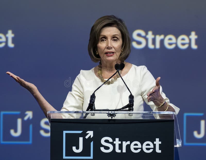 Nancy Pelosi, from California,  Speaker of the House of Representatives, addresses the Gala Dinner at the 2019 J Street Conference: Rise to the Moment,  in Washington, DC on October 28, 2019 at the Walter E. Washington Convention Center in the nation`s capital.  J Street is an American, predominantly Jewish organization, dedicated to trying to achieve peace between Israel and Arab nations and between Israel and the Palestinians in the form of a a two state solution. Nancy Pelosi, from California,  Speaker of the House of Representatives, addresses the Gala Dinner at the 2019 J Street Conference: Rise to the Moment,  in Washington, DC on October 28, 2019 at the Walter E. Washington Convention Center in the nation`s capital.  J Street is an American, predominantly Jewish organization, dedicated to trying to achieve peace between Israel and Arab nations and between Israel and the Palestinians in the form of a a two state solution.